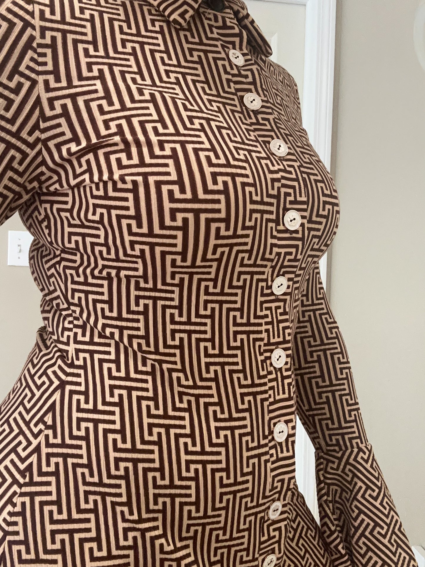 Brown Geometric Ribbed Knit